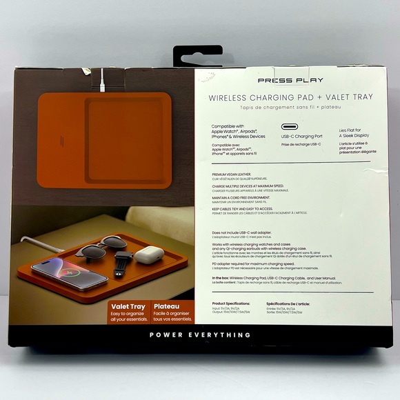 PRESS PLAY WIRELESS CHARGING PAD & VALET TRAY, BROWN COLOR, CHARGE ALL DEVICES - Picture 3 of 13